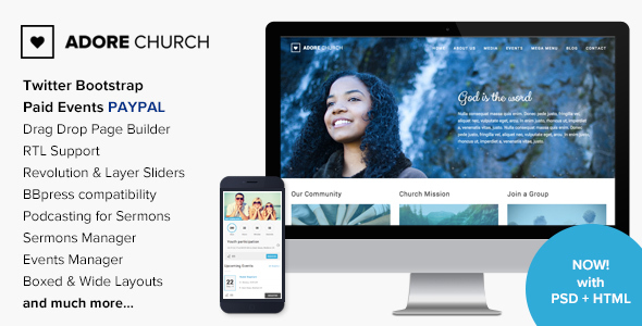 Adore Church - Responsive WordPress Theme Nulled