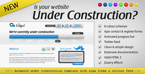 Animated Under Construction - Twitter & Ajax forms Nulled Nulled - Free Download