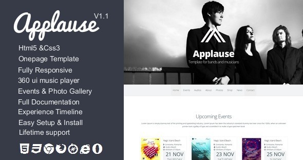 Applause - Onepage Bands & Musicians Template Nulled Nulled - Free Download