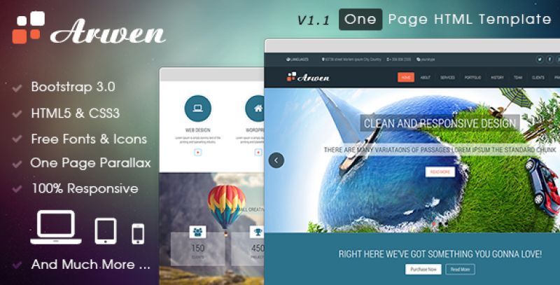 Arwen One Page HTML Template Nulled - Download Free Nulled