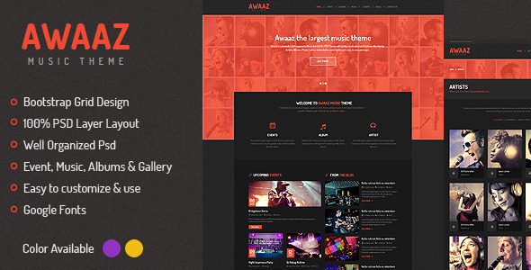 Awaaz Music PSD Template Nulled Nulled - Free Download
