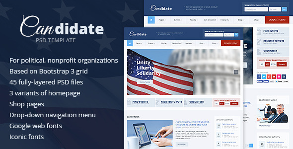Candidate - Political / Nonprofit PSD Template Nulled Nulled - Free Download