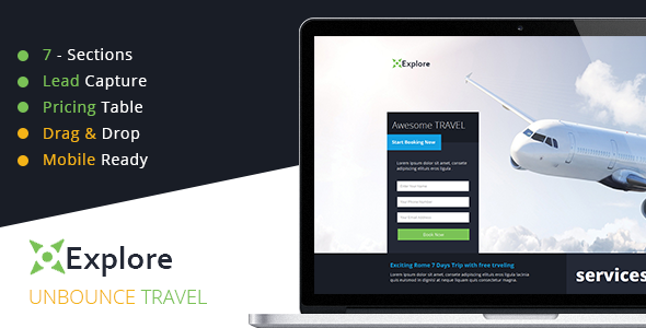 Explore - Travel Unbounce Template Nulled Nulled Free Download