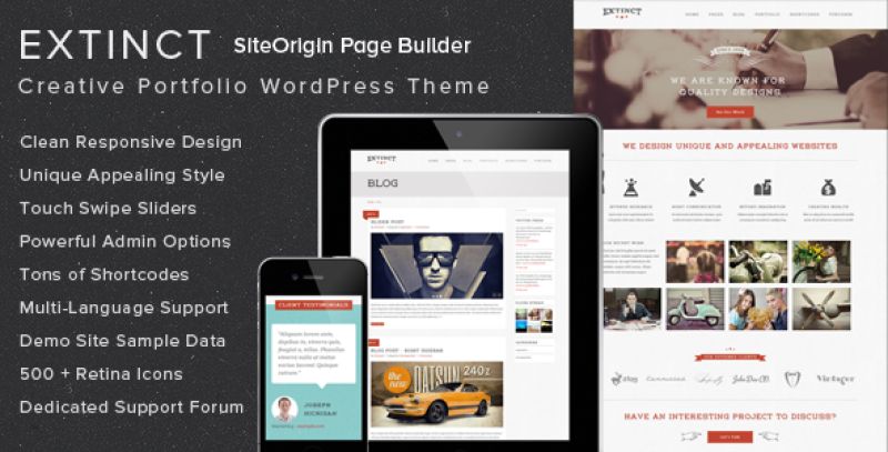 Extinct - Retro Vintage Portfolio WordPress Theme Nulled Nulled - Free Download