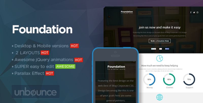Foundation - Unbounce Non-Profit Landing page Nulled Nulled - Free Download