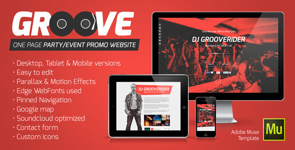 Groove - OnePage Party / Event Promo Muse Template Nulled Nulled - Free Download