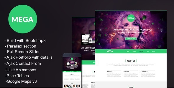 MEGA -Responsive onepage Parallax Template Nulled Nulled - Free Download