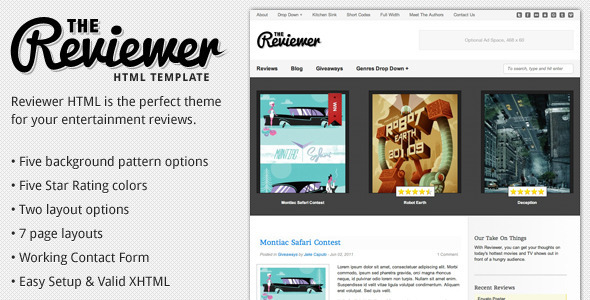 Reviewer - HTML Template for Entertainment Reviews Nulled Nulled - Free Download