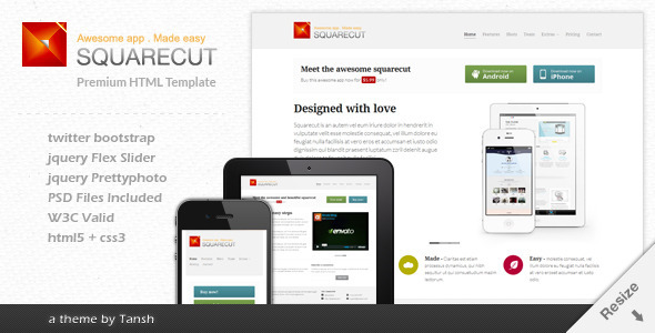 Squarecut Responsive Landing Page template Nulled Nulled - Free Download
