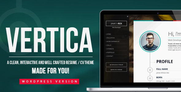 Vertica - Resume / CV & Portfolio WordPress Theme Nulled Nulled - Free Download